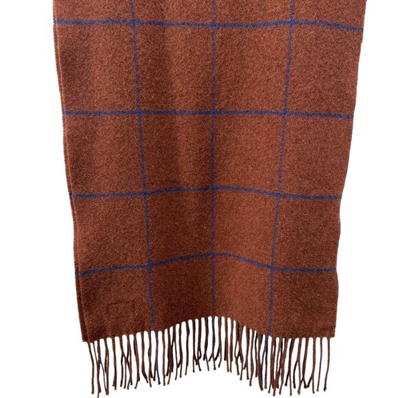 RAG & BONE Wool Scarf Rust Brown Windowpane Check Fringe Muffler Unisex Italy - Picture 10 of 10